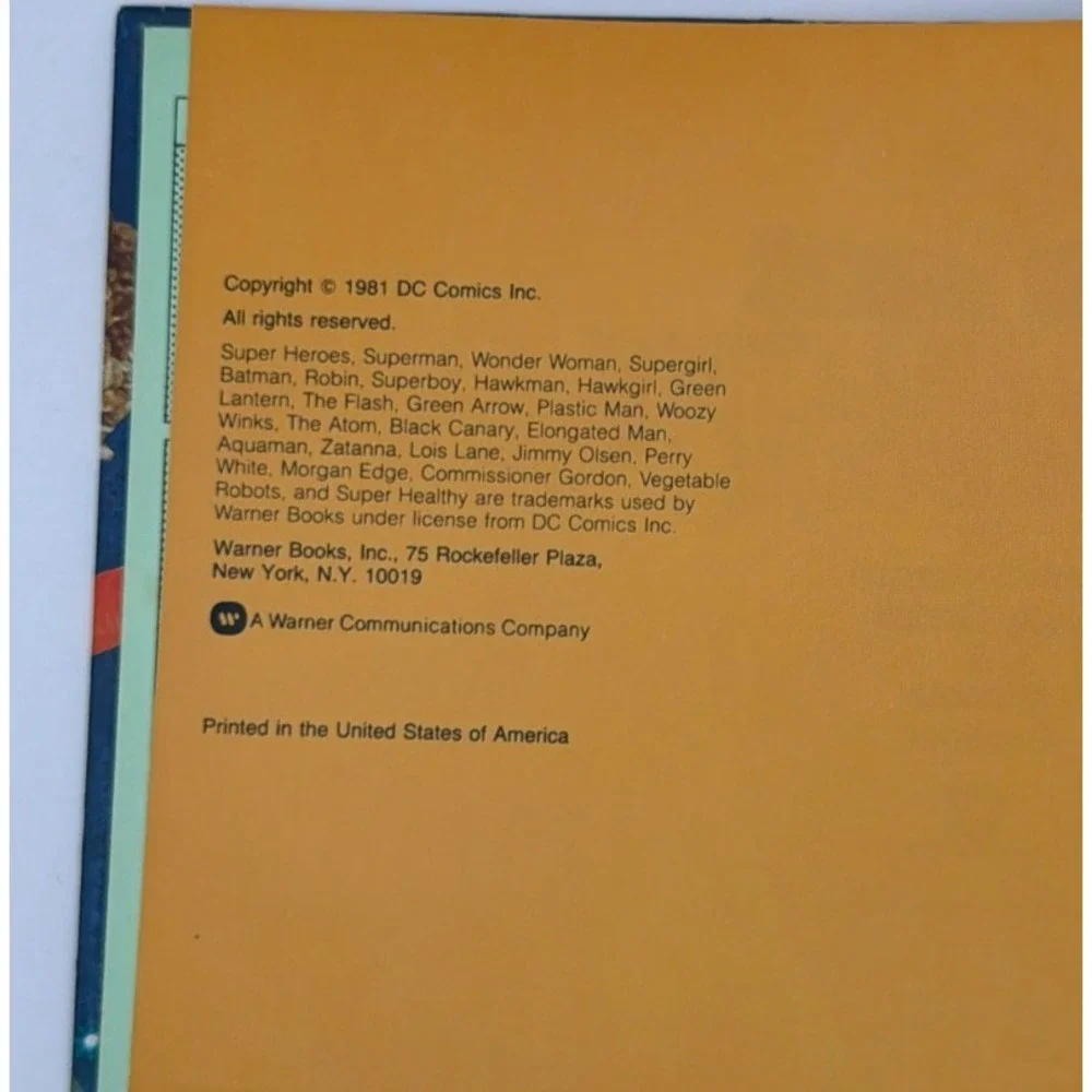 1981 DC Super Heroes Super Healthy Cookbook Hardcover Superman Batman Vintage